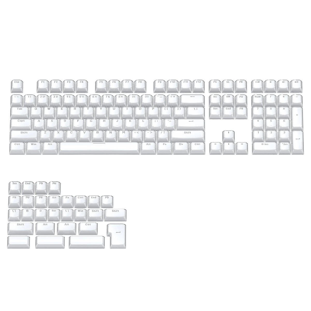 A full set of translucent pink jelly keycaps for mechanical keyboards.
