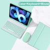 A light mint green universal keyboard case for an iPad, shown open with a keyboard and mouse.