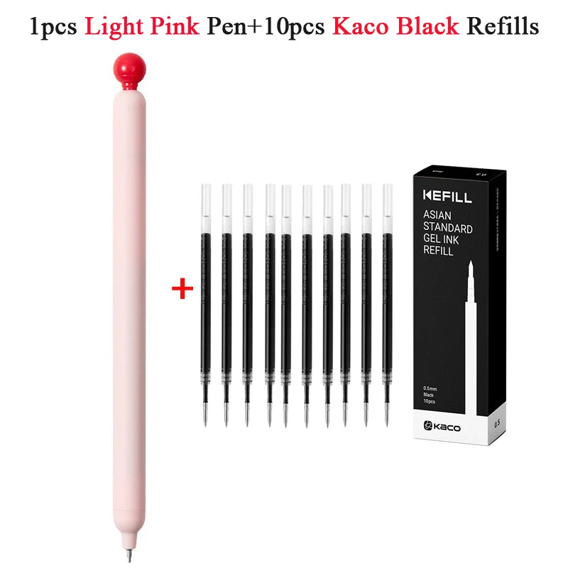 1 piece of light pink Kaco Black ink refill pen and 10 black refills from Kefill