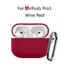 A red silicone protective case with a keychain for AirPods Pro 3 earbuds.