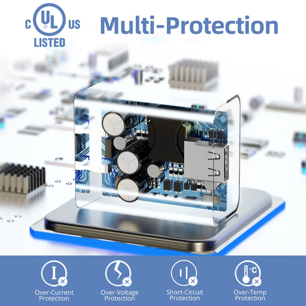 A clear protective case for a fast charging cable used with bone conduction headphones, showing multi-protection features.