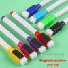Eight magnetic suction pen caps in various colors including blue, green, black, and pink on a green background.