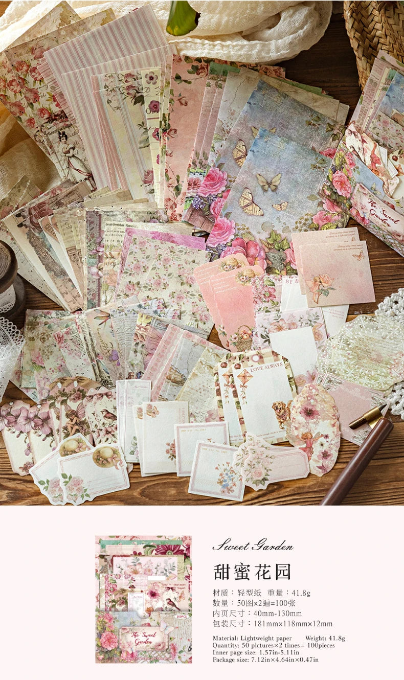 A collection of delicate floral and vintage patterned paper for DIY scrapbooking and journaling.