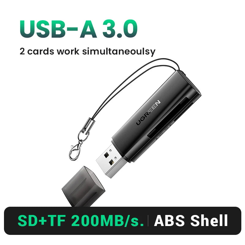 Lector de tarjetas SD y TF con carcasa ABS, USB-A 3.0 de color negro