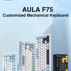A close-up view of the AULA F75 customized mechanical keyboard featuring various switch colors and layouts.