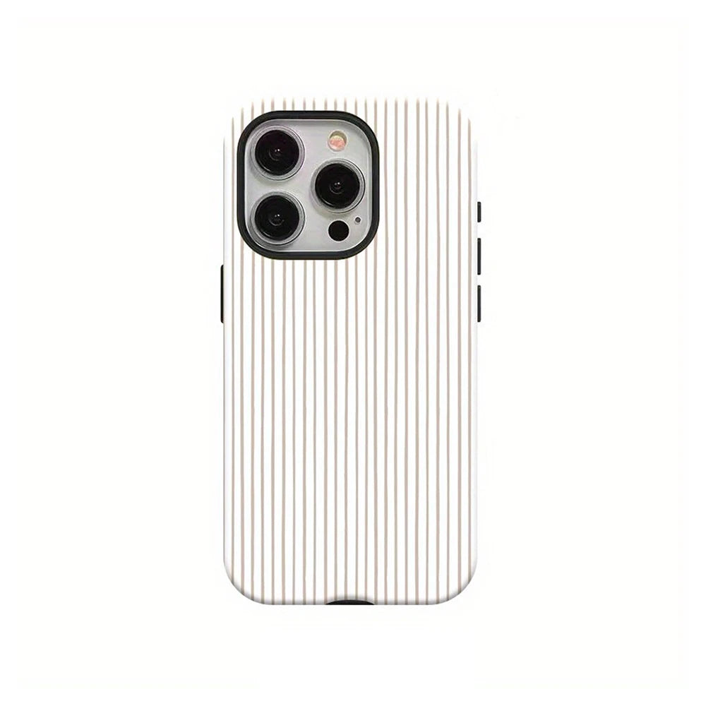 A white phone case with vertical ribbed texture and a clear back, featuring a camera module on the back.