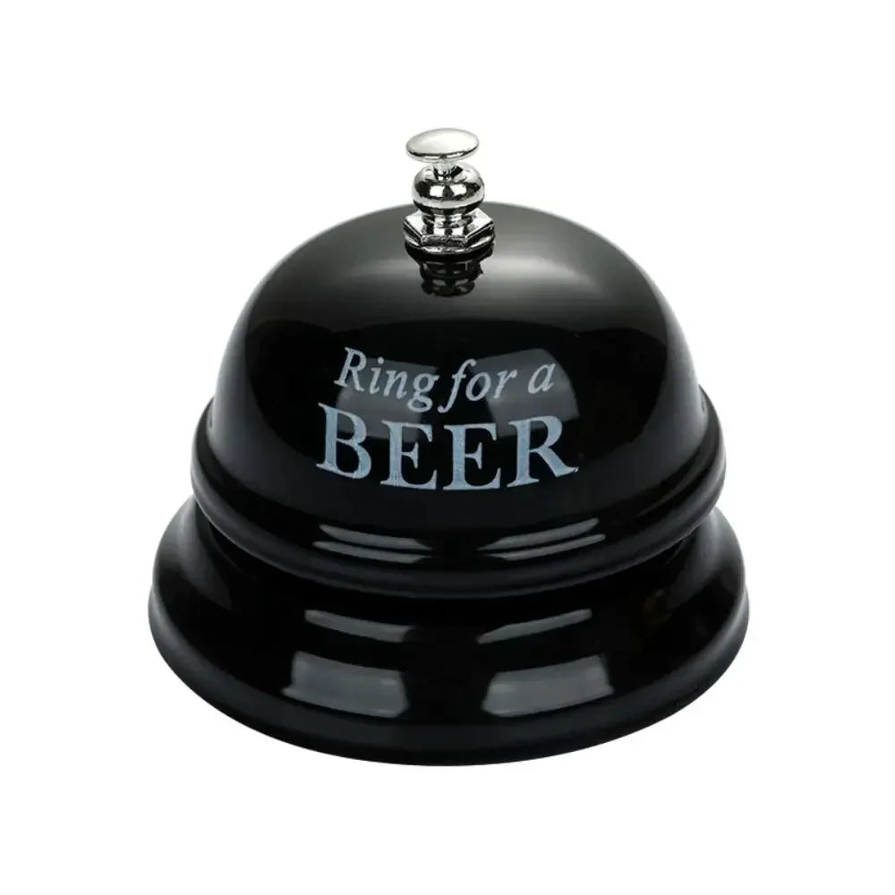 A black metal service bell with a silver top, used for desk or counter.