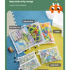 A variety of toy storage bags including a magnetic block, map recognition card, LEGO bricks, and puzzles.