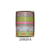 A roll of floral patterned washi tape with various decorative designs and colors.