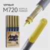 A set of five gold acrylic markers from Languo shown next to a single marker in a gray and gold color scheme.