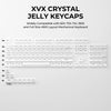 XVX Crystal Jelly Keycaps for a mechanical keyboard showing various key layouts and profiles.