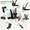 Installation steps showing how to install an adjustable head and chest mount for phones and action cameras.