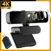 Schwarze 4K Ultra HD USB-Webcam mit Schutzabdeckung und abnehmbarem Kabel.