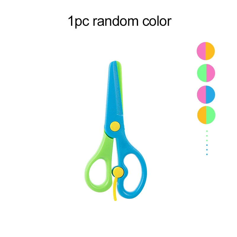 A pair of blue and green plastic scissors shown against a white background.