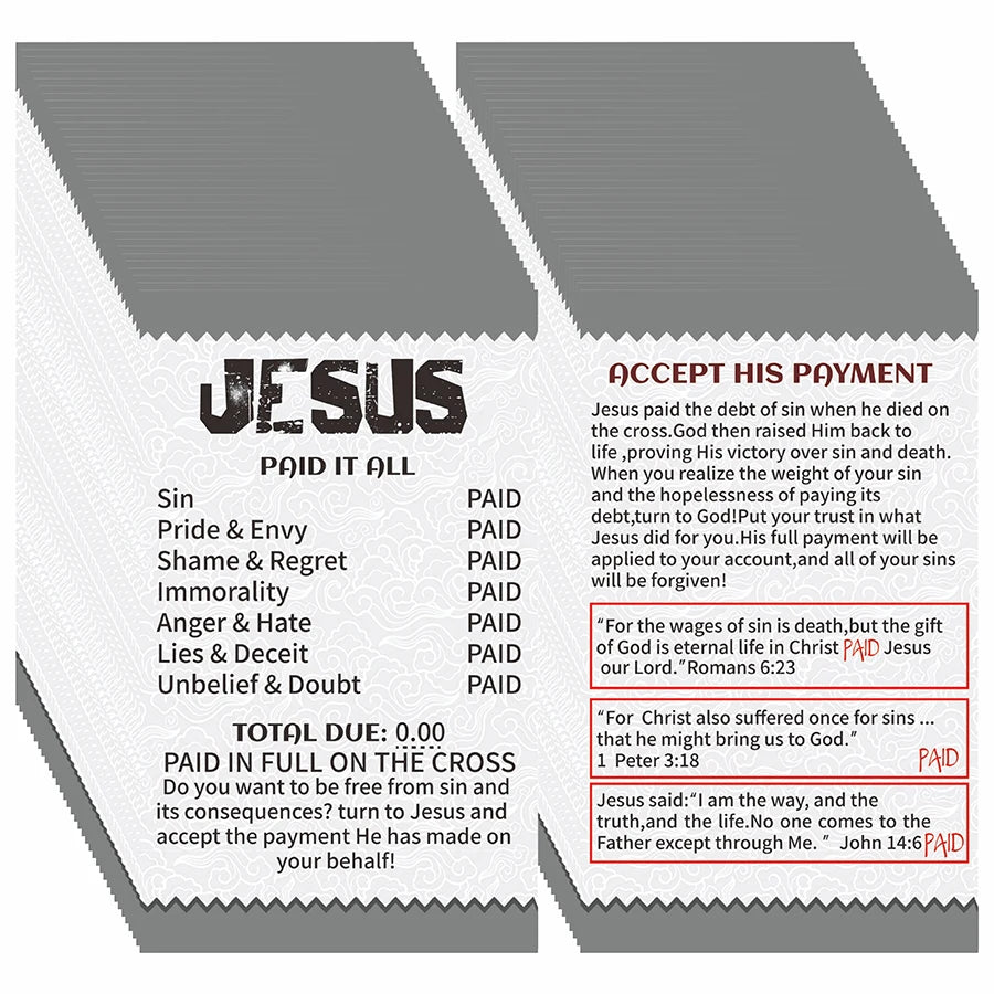 Set inspirierender Glaubensversekarten über Jesu Opfer und Zahlung.