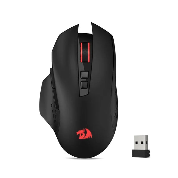 Ratón de juegos inalámbrico Black Redragon con barra de luz roja y receptor USB