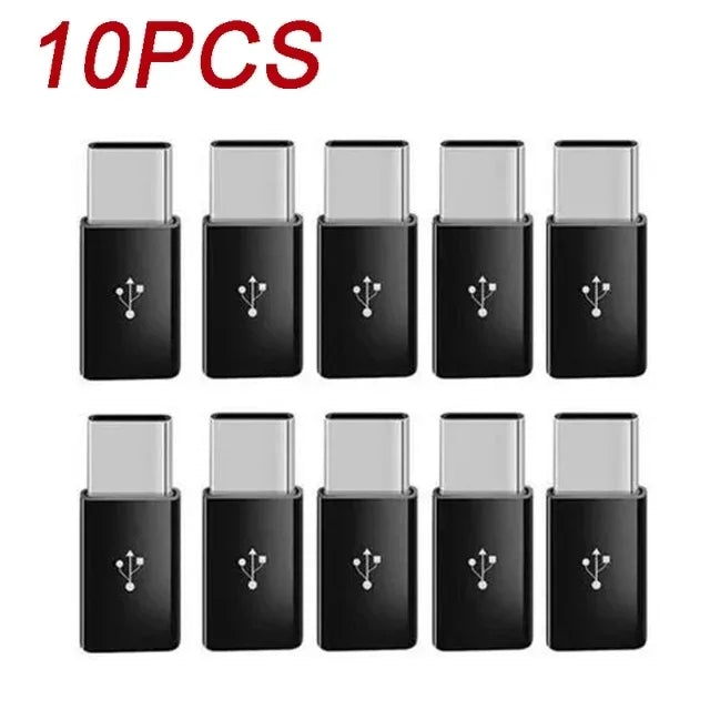 Ten black adapter converters for USB Type-C to Micro USB conversion.