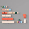 A collection of retro AI Illustrator PBT keycaps in various colors and profiles, including R4, R2, and R1 sets.