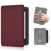A maroon leather case for a Kindle Paperwhite, shown in various angles.