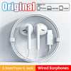 White wired earphones with Type-C jack and in-line controls shown on a white background.