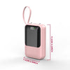 A pink 10000mAh multi-port power bank with a flashlight, shown in a vertical view.