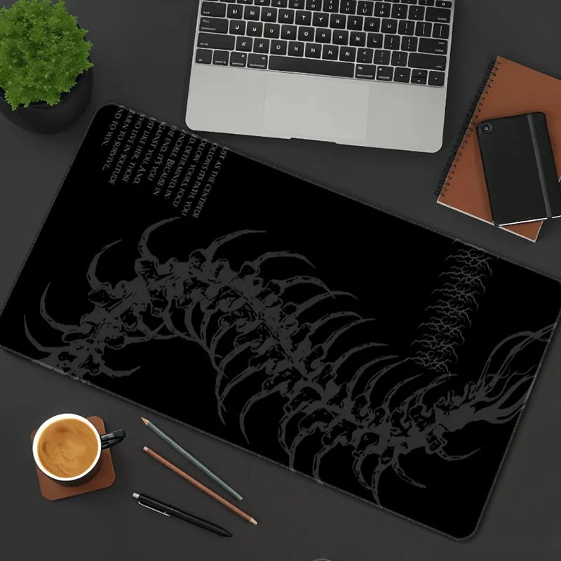 Black gaming mouse pad featuring a detailed white silhouette of an XXL Gothic Centipede