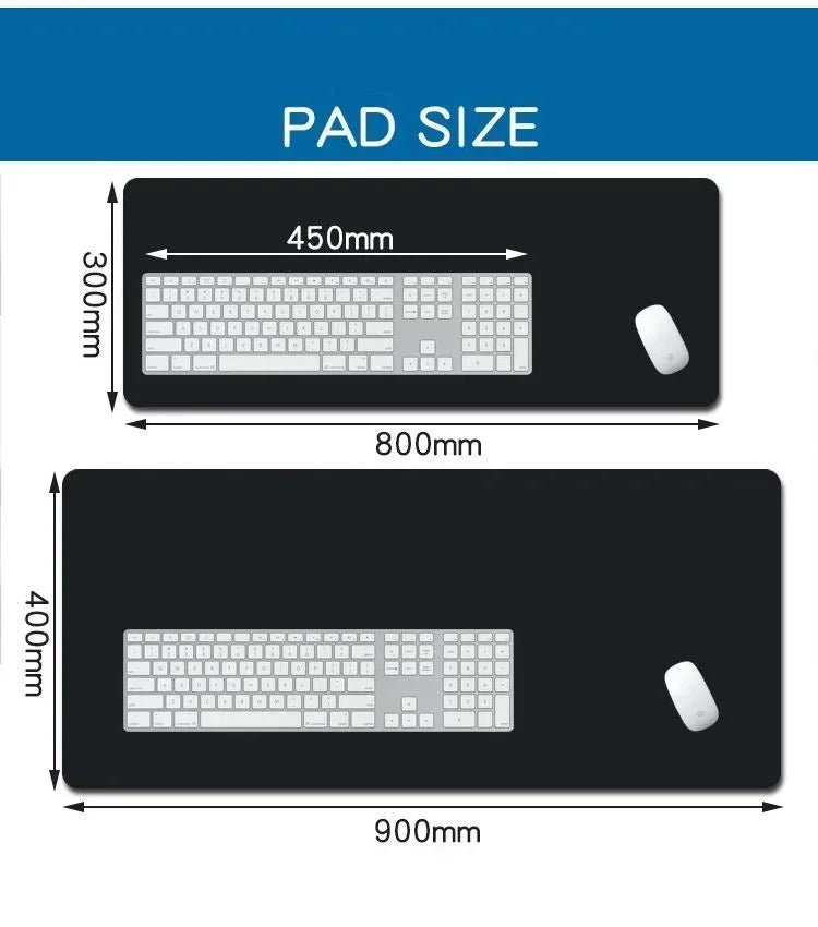 Diagram showing the size of a gaming mouse pad, with dimensions for 450mm and 800mm and 900mm pads.