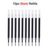 A set of 10 black refills for a smooth gel pen with a quick-drying tip.