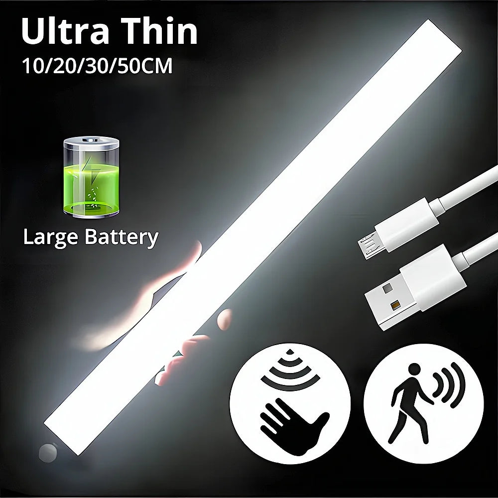 Ultra Thin LED light bar with a large battery and motion sensor features for security