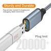 A silver nylon braided USB extension cable plug and connector for stable transmission.