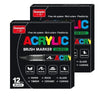 A set of black acrylic brush markers with various tips and colors for art and crafting.