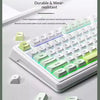 Nahaufnahme langlebiger und abriebfester ABS-Tastenkappen auf einer weißen mechanischen Tastatur.