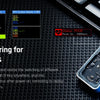 A blue high-speed NVMe SSD enclosure with an LCD display showing health status monitoring information.