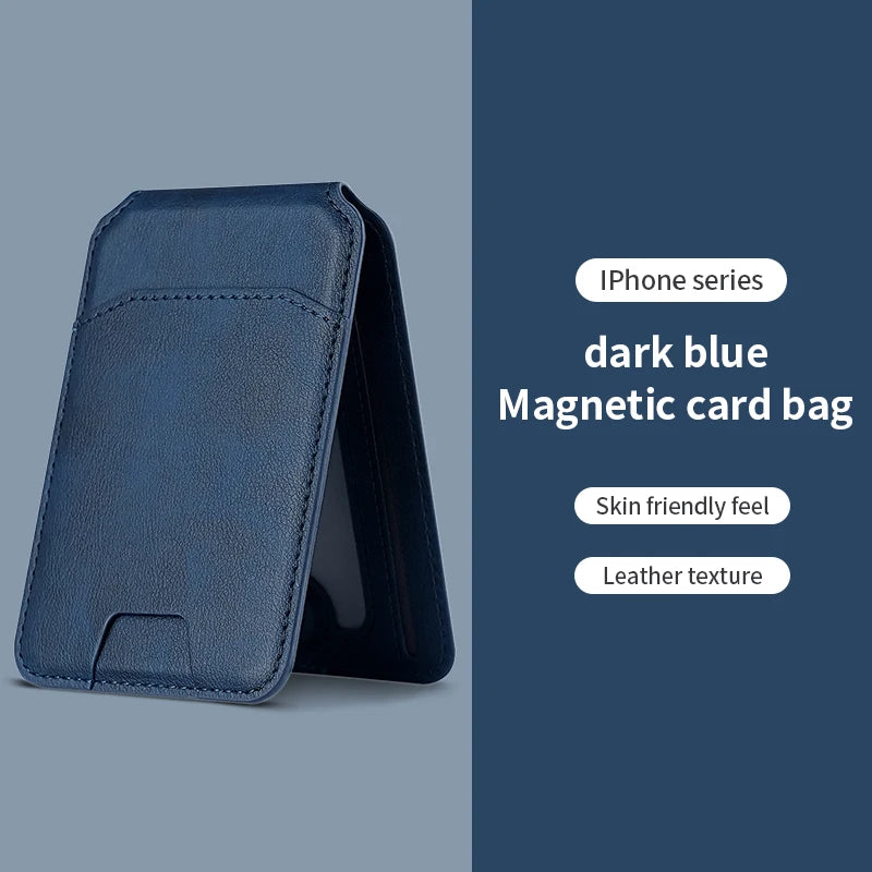 Portefeuille et étui en cuir bleu marine magnétique pour iPhone