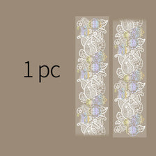 Decorative silver stamping lace tape featuring intricate floral patterns in white, yellow, and light blue tones.