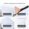 White self-sealing plastic mailing bags shown with features like high toughness, tear resistance, explosion-proof edges, and 