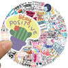 A hand holds up an inspirational quote sticker pack featuring the text Stay Positive surrounded by colorful positive affirmat