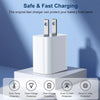 A white fast charger with multiple protection features is shown on a light surface.