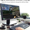 A hand is using a keyboard and mouse in front of a computer monitor, demonstrating signal stabilization technology.