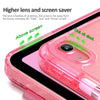 A pink glittery protective stand cover for an iPad showing a screen saver feature above the display.