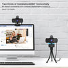 Two kinds of installation for a 1440p HD webcam including mounting on screens or standing on desks