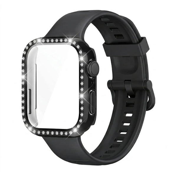 A black silicone watch strap and protective case for a Huawei model, shown on a wrist.