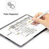 A hand uses a stylus pen to interact with a tablet screen, demonstrating palm rejection technology.