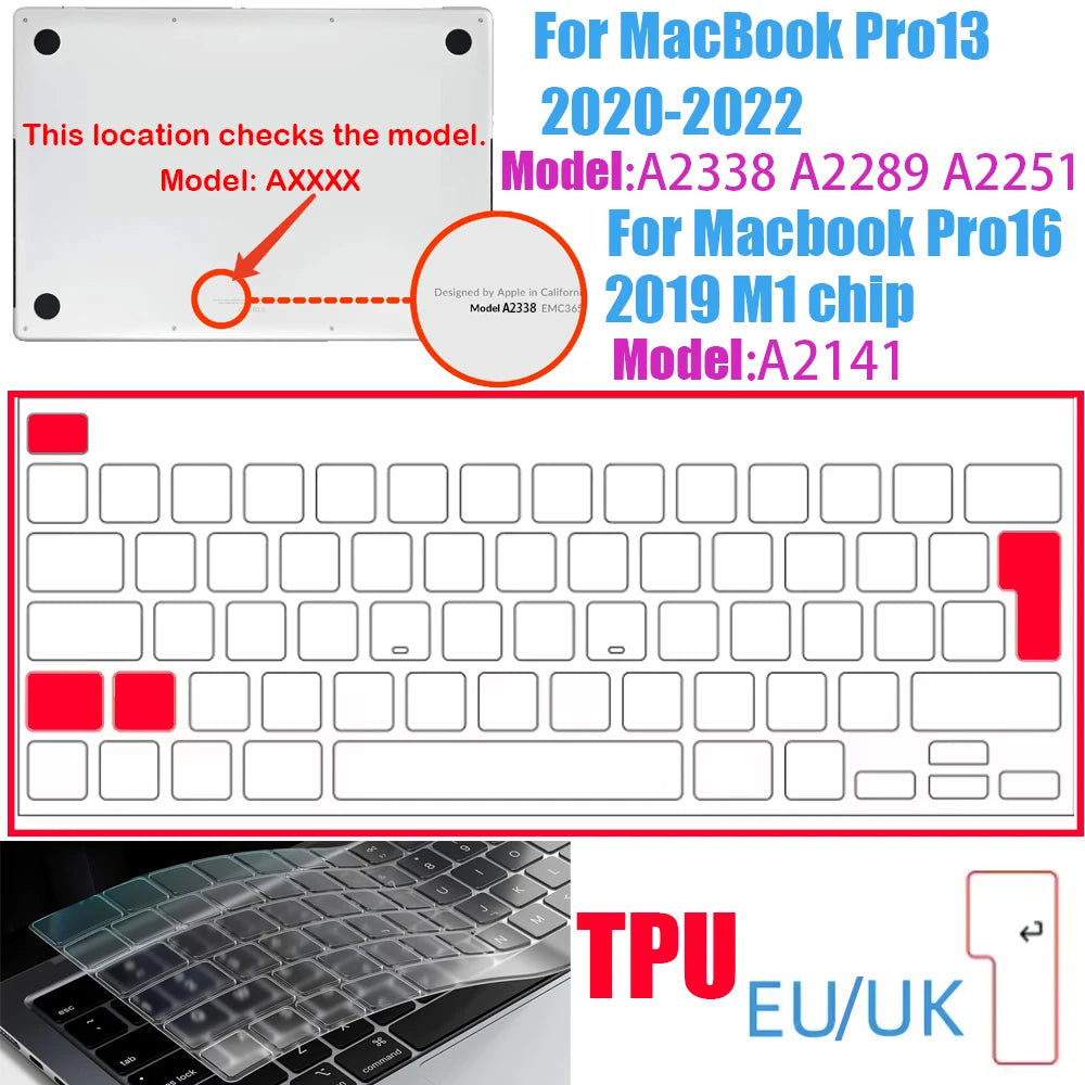 Ultra-thin TPU keyboard cover for MacBook Pro with a transparent silicone keycap and TPU case.