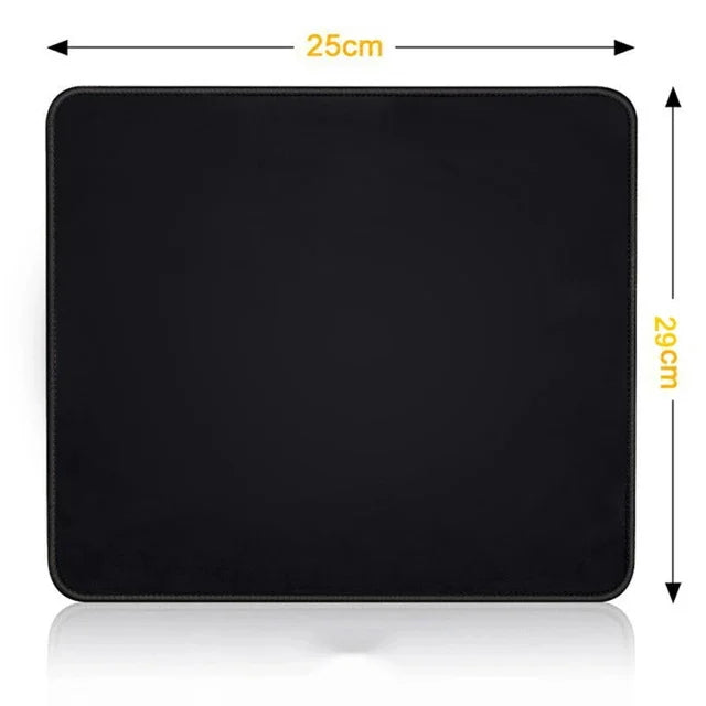 Black gaming mouse pad measuring 25cm by 29cm
