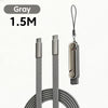 Gray 1.5M fast charging USB-C to USB-C adapter and phone stand with a coiled cable.