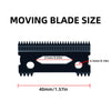 Diagram showing the moving blade size and overall dimensions of a professional cordless hair clipper.