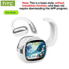 A white HTC basic model wireless earphone device displaying the time 08:26 on its screen.