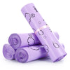 A roll of purple reusable plastic mailing bags with a pink band and cloud design.