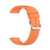 Orange silicone watch band with a silver buckle shown from the side.